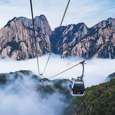 在陜西渭南，華山西峰觀光大索道為游客游覽提供方便。人民視覺.jpg?x-oss-process=style/w10
